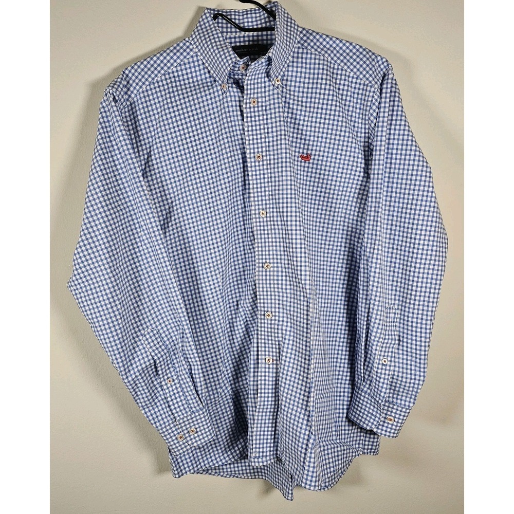 Southern Marsh Long Sleeve Button Down Gingham Check Blue/White Men's Large - Picture 2 of 9